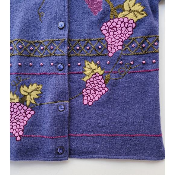 Vintage August Max Woman Wool Cardigan 1X Beaded Grapevine Pearl Sweater - Picture 6 of 8